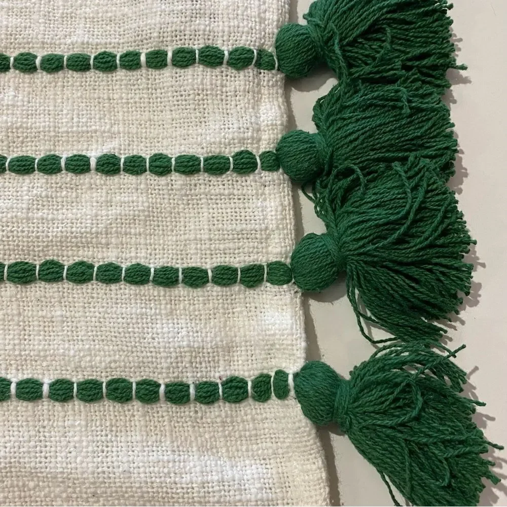 H is For Happy Green Woven Stripe And Tassel Boho Placemats Set Of Two